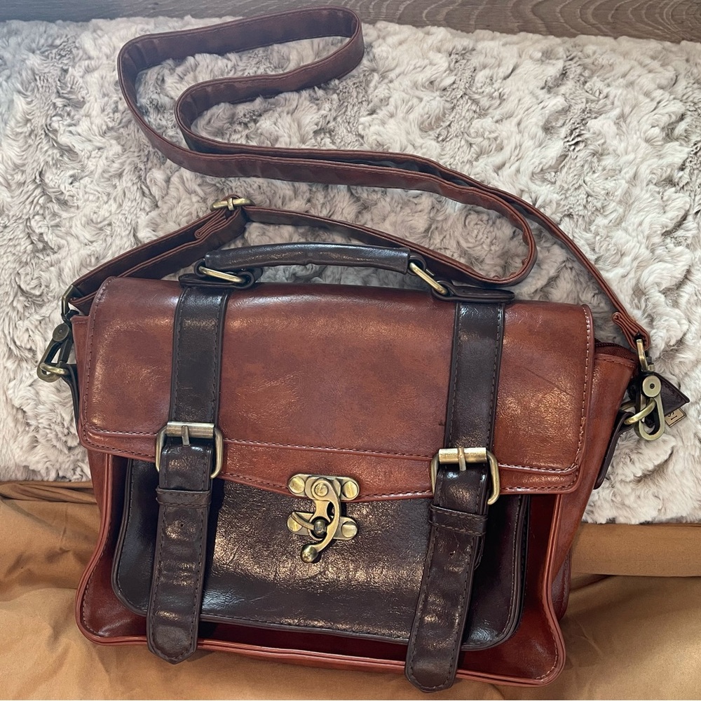 ECOSUSI Vegan Leather Rustic Briefcase/Handbag/Messenger/Crossbody Bag Medium Sz